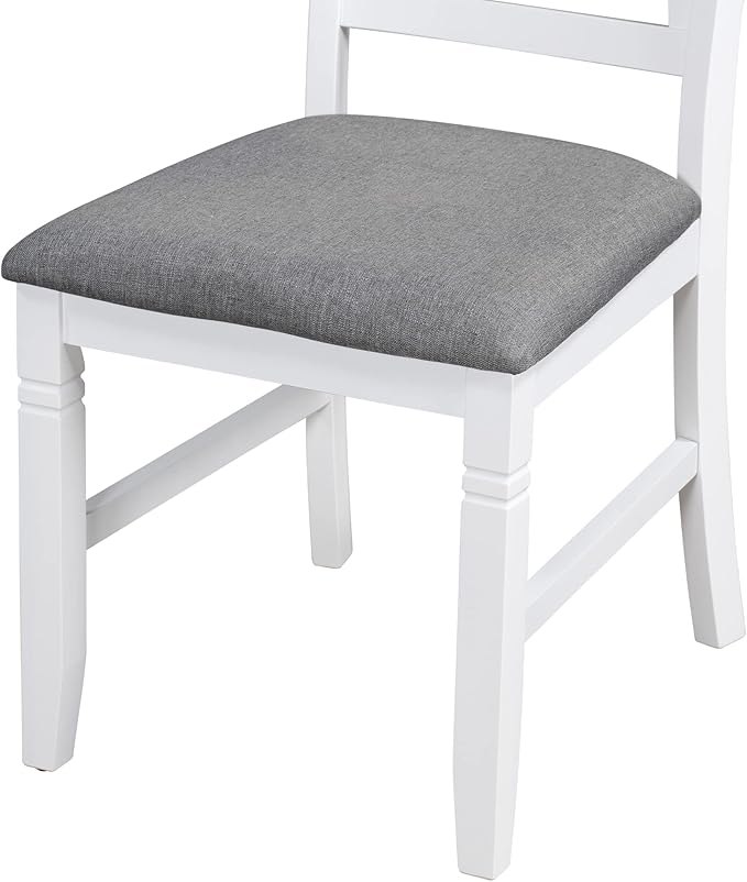 Ball & Cast 6 Piece Wood Dining Table Set,Kitchen Table Set with Upholstered Bench and 4 Dining Chairs,Farmhouse Living Room Furniture w/Carved Legs & Round Backrest,for Dining Room,Gray+White