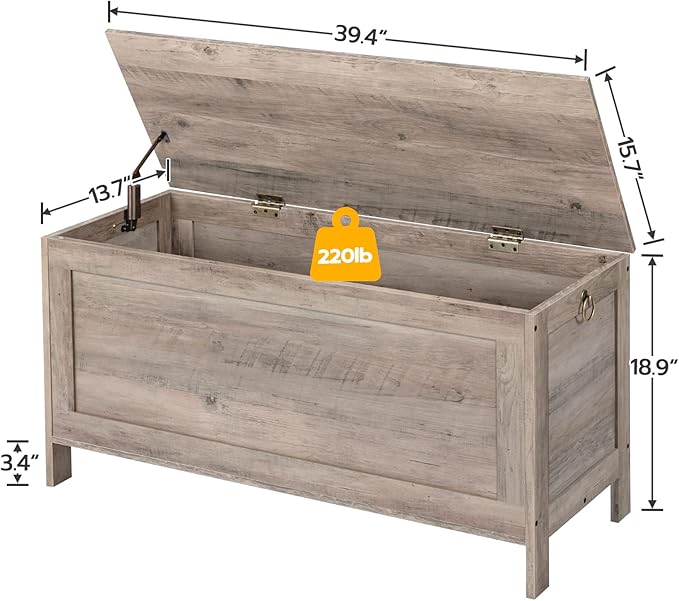 HOOBRO Toy Box, Retro Wooden Look Storage Chest with Safety Hinge, Entryway Storage Bench Supports 220 lb, 39.4 x 15.7 x 18.9 Inches Toy Chest Organizer, Easy Assembly (Greige) BG100CW01