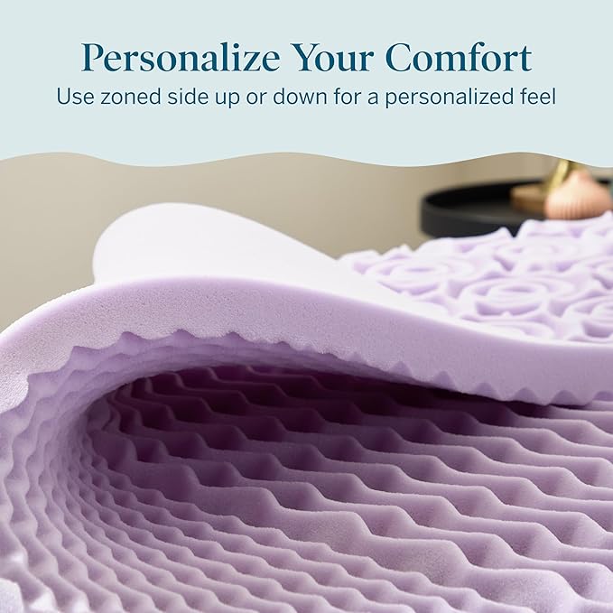 Lucid Lavender-Infused Mattress Topper - Memory Foam - 2 Inch - California King Size - Plush Feel - 5 Convoluted Zones - CertiPUR Certified - New Home Owner & Dorm Room Essentials