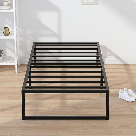 EMODA 14 Inch Narrow Twin Bed Frame 30x75, Heavy Duty Metal Platform No Box Spring Needed, Easy Assembly Noise Free, Black