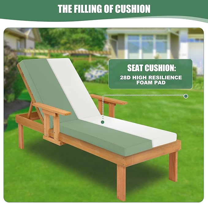 Chaise Lounge Cushions Outdoor Set of 4 - Waterproof and Fade Resistant Sun Lounger Replacement Cushions - Patio Lounger Pads with Removable Cover for Pool, Deck, 72 x 21 x 3 Inch, Sage Green