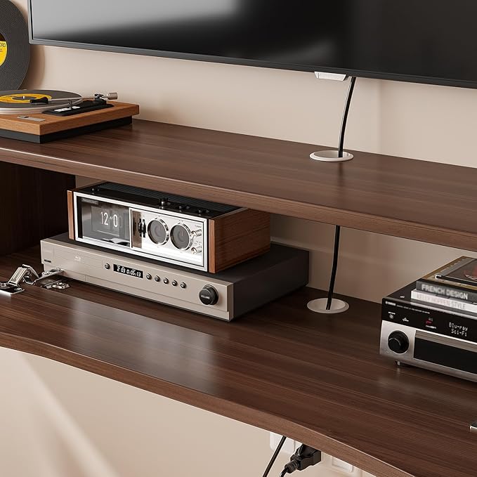 Floating TV Stand,47'' Wall Mounted TV Cabinet,Floating TV Console,Under TV Shelf with 1 Door and 2 Cabinets for TVs up to 55''(Walnut)