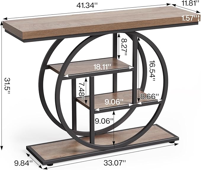 LITTLE TREE Console Table, 4-Tier Entryway Table Behind Couch Table, 41.3-Inch Farmhouse Sofa Table for Living Room, Foyer Hallway Table for Entrance, Walnut and Black