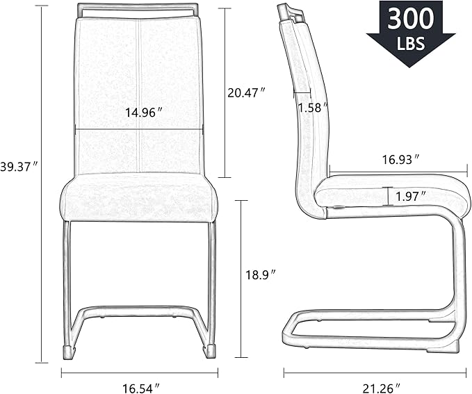 Dining Chairs Set of 2, Faux Leather Dining Chairs with Plated Chrome Metal Frame, Modern Kitchen Chairs Set with Padded Seat High Back for Dining Room, Kitchen Room, Living Room.