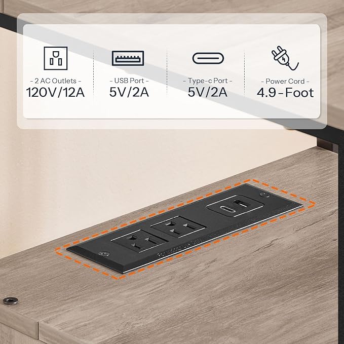 HOOBRO End Table with Charging Station, Nightstand with 2 Drawer & USB Ports & Power Outlets, Bedside Table for Small Spaces, Stable and Sturdy, for Living Room, Bedroom, Greige and Black BG43UBZ01