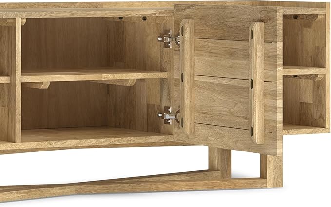 SIMPLIHOME Harrow Solid Mango Wood 60 inch Wide Contemporary Modern TV Media Stand in Natural for TVs up to 65 inches for The Living Room and Entertainment Center