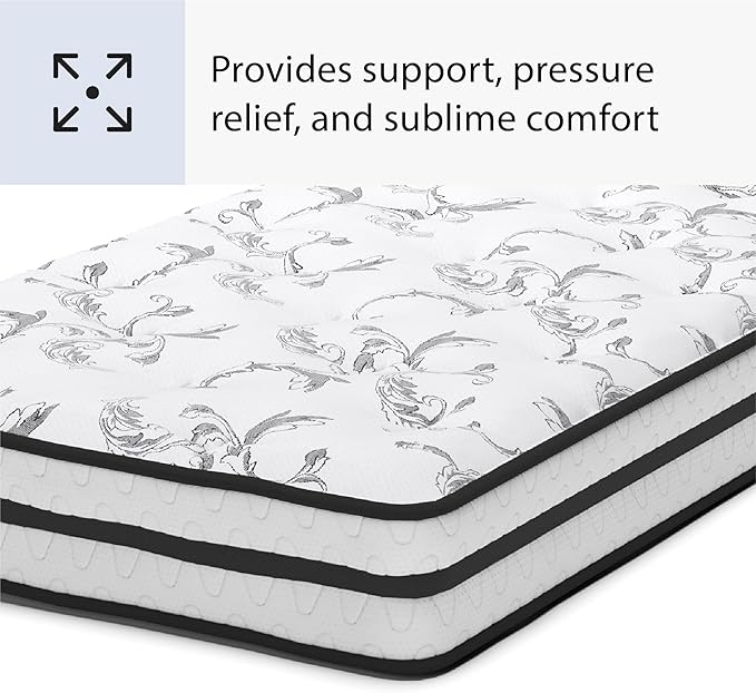 Signature Design by Ashley Twin Size Chime 8 Inch Medium Firm Innerspring Mattress with Pressure Relief Quilt Foam, Fiberglass Free, Mattress In A Box