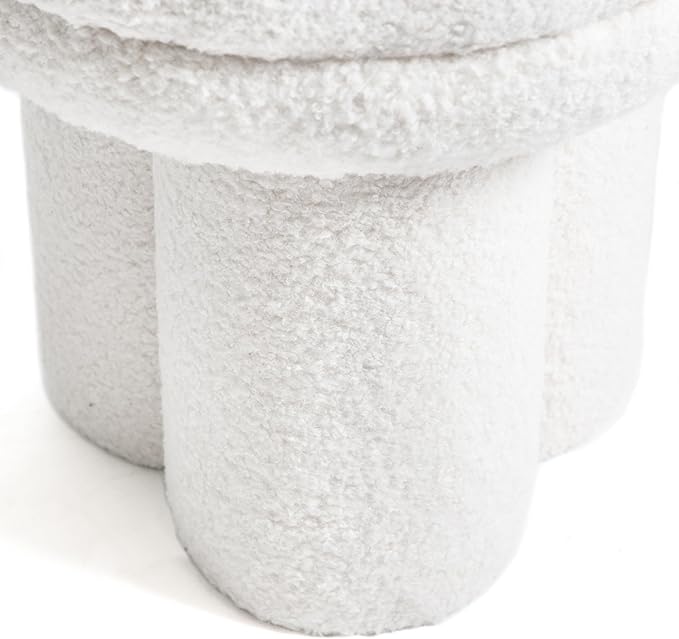 Furniture of America Rami Modern 18-inch Mushroom-Shape Upholstered Ottoman with Tri-Pillar Pedestal, Vanity Stool Chair, Small Foot Stool for Bedroom, Living Room, Entryway, Beige