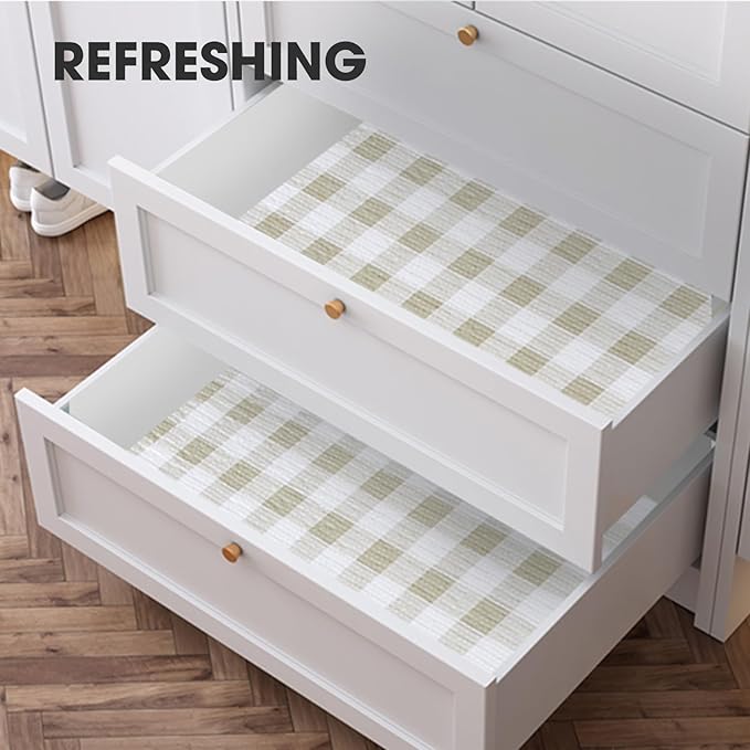 Beautysaid Shelf and Drawer Liner for Kitchen Cabinet, Non Adhesive Non Slip Shelf Paper Waterproof Washable Thickened for Dresser Pantry Shelve Bathroom Protector Liner(Checkered,12 in x 10 FT)
