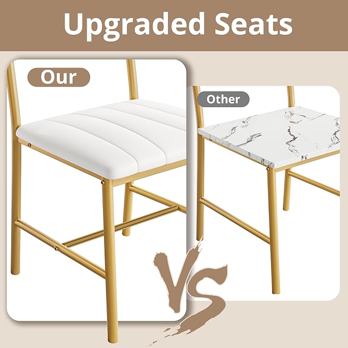 IRONCK Dining Table Set for 4, Kitchen Table with Upholstered Bench and 2 Chairs, Kitchen Table and Chairs Set for Small Space, Apartment, White & Gold