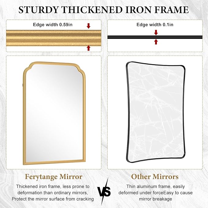 30X40 Inch Gold Bathroom Mirror for Vanity, Modern Rounded Corner Large Wall Mirror for Over Sink with Non-Rusting Iron Metal Framed (Tempered Glass)