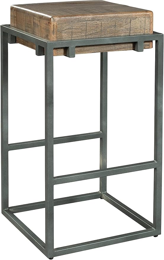 Hekman Pub Stool - Wooden Bar Height Chair with Iron Frame, Backless Kitchen Counter Seat, Solid Acacia Top, Durable Metal Legs with Footrests, Modern Farmhouse Home Furniture, Stylish Bar Seating
