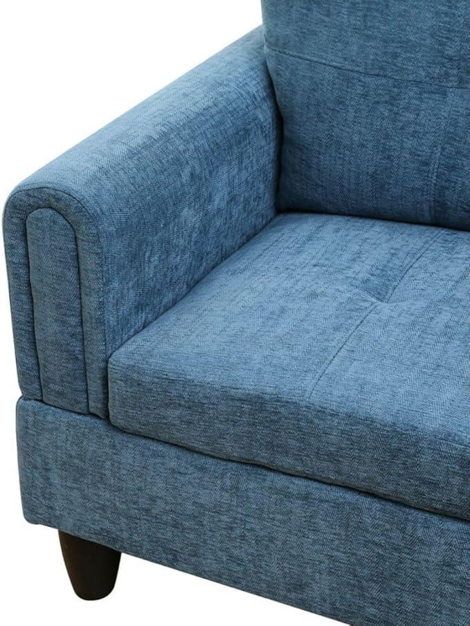 Blue L-Shaped 3-Piece Flannel Sofa with Storage Ottoman Set, Sectional Couch Sofa Set for Living Room, Office, Small Space