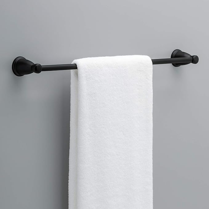Franklin Brass Kinla 5-Piece Bathroom Set Matte Black 18" and 24" Towel Bar Racks, Toilet Paper Holder, Ring, Hook KIN5PC-MB