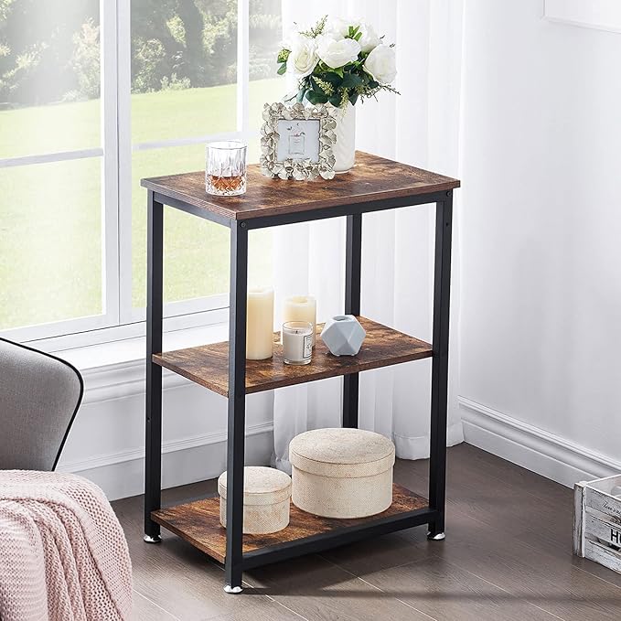 VECELO Tall End Side Table,30" Height Nightstand with 3-Tier Storage Shelf for Living Room Bedroom Office Hallway Study