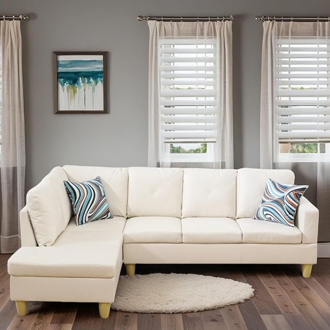 L-Shaped Sectional Sofa, Modern Sectional Couches Home Sofas for Living Room with Movable Chaise, Modular Living Room Sets Furniture for Apartment Bedroom & Office, White