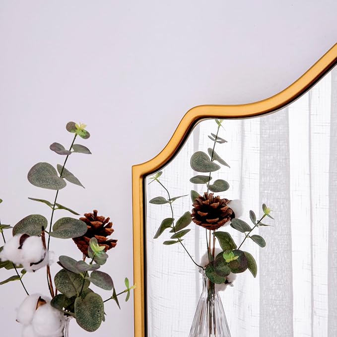 Chende Large Gold Mirror with Arched Top, 47" x 32" Modern Living Mirror for Wall, Modern Decorative Mirror with Wooden Frame for Entryway, Fireplace, Dining Room