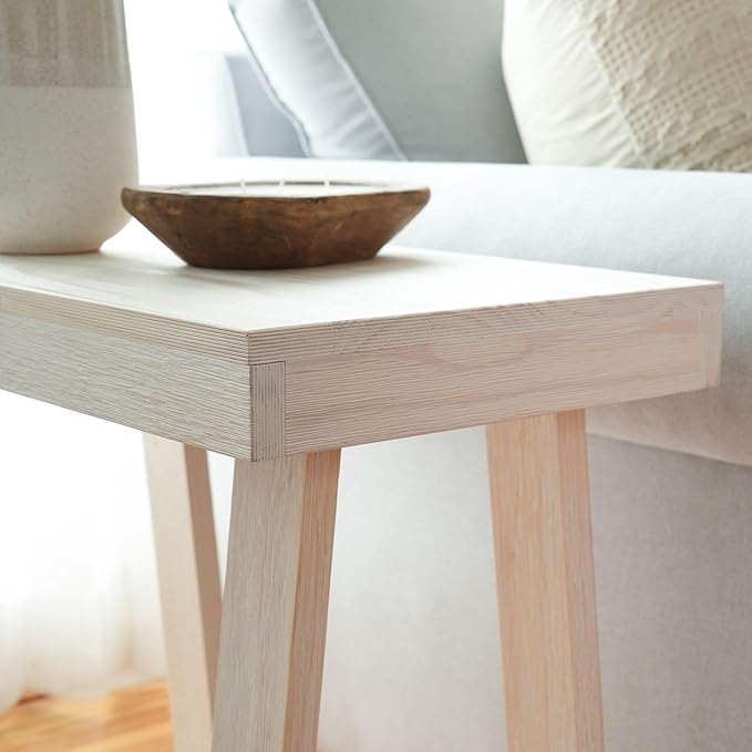 Plank+Beam Classic Rectangular Side Table, 25", Slim Side Table for Living Room, Narrow Nightstand for Small Spaces, Wood End Table for Bedroom, White Sand Wirebrush
