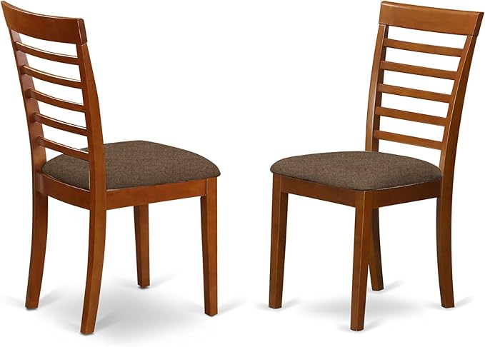 East West Furniture MILA3-SBR-C 3 Piece Dining Room Table Set Contains a Rectangle Kitchen Table with Butterfly Leaf and 2 Linen Fabric Upholstered Chairs, 36x54 Inch, Saddle Brown