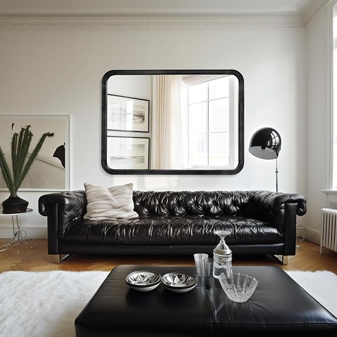 WallBeyond Black Bathroom Mirror for Wall 30x40 Inch Wooden Frame Rectangle Mirror for Farmhouse Bathroom Vanity Wall Mounted Decorative Mirror (Horizontal/Vertical Black)