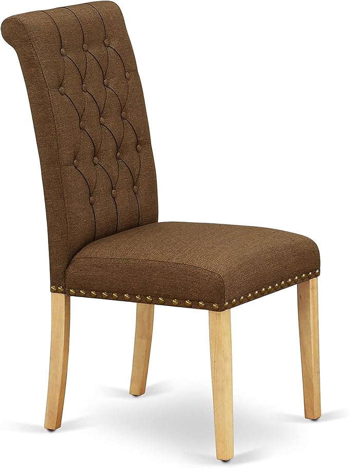 East West Furniture NOBR5-OAK-18 5 Piece Dining Room Table Set Includes a Rectangle Kitchen Table with Butterfly Leaf and 4 Brown Linen Linen Fabric Parson Chairs, 32x54 Inch, Oak