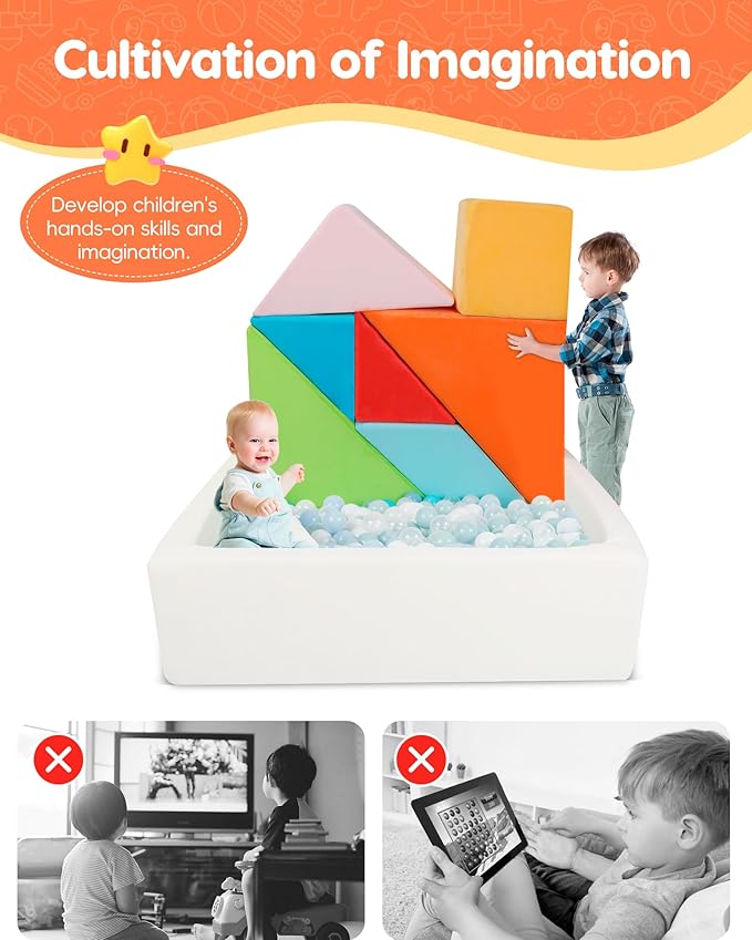 Kids Play Sofa, Tangram Square Puzzles Couch Furniture, Modular Kids Play Couchs Furniture, Puzzle Solving Couch Building Fort for Playroom Bedroom Boys Girls Teens, Rainbow