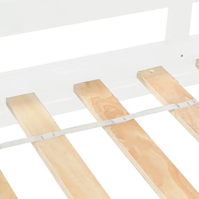 HomSof Twin Over Twin Low Floor Loft Bed with Guard Rails for Dormitory Bedroom,Bottom Without Bed slats,White