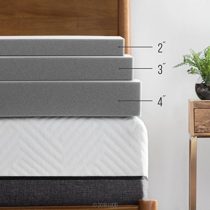 Lucid 2 Inch Ventilated Bamboo Charcoal Memory Foam Mattress Topper - Twin XL Mattress Topper