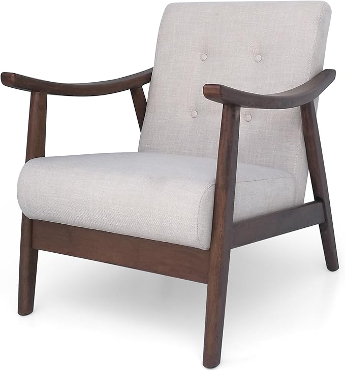 Ball & Cast Accent Chair Wide Armrest Mid-Century Lounge Living Room Chairs with Button Tufting,Wood Frame Seating Furniture for Bedroom,Apartment,Beige