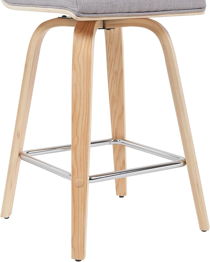 Armen Living Vienna Modern Swivel 26" Counter Height Barstool with Gray Fabric Upholstered Seat and Patterned Oak Wood Finish