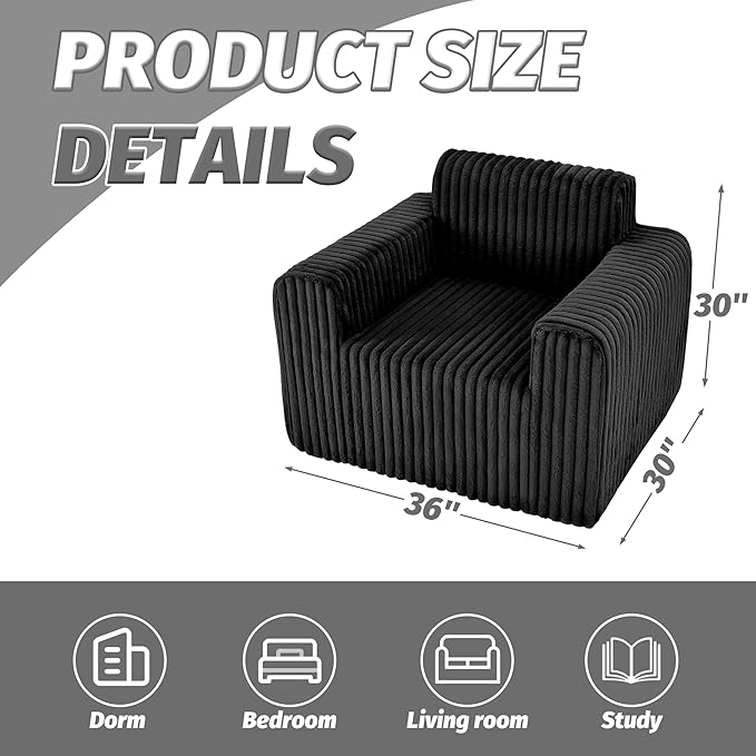 HABUTWAY Giant Bean Bag Chairs for Adults with Armrests, High Backrest Bean Bag Lounge Lazy Sofa with Durable Elastic Foam Filling & Comfy Fabric, Single Couch for Bedroom/Dorm/Living Room(Black)
