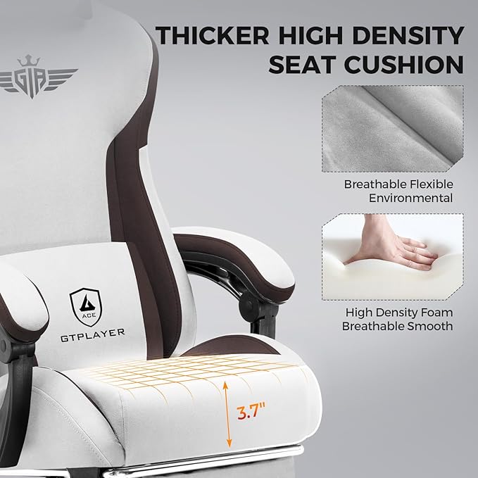 GTPLAYER Gaming Chair Fabric with Footrest, Big and Tall Game Chair High Back Computer Office Chair with Lumbar Support for Adults, Ergonomic Swivel Games Chair with Cushion Gaming Brown