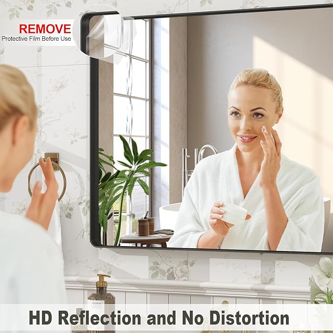 24x30 Inch Black Matte Framed Bathroom Mirror for Wall, Rounded Corner Rectangle Vanity Mirror, Tempered Glass, Anti-Rust, Shatterproof (Horizontal/Vertical)