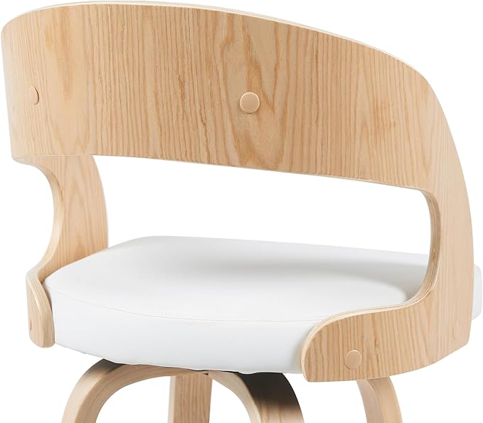 Shelly Modern Bar Height Swivel Stool in Patterned Oak Finish with White Faux Leather Upholstered Seat Set of 3