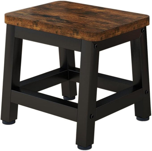 IBUYKE Small Step Stool for Adults Kids, Wooden Bedside Step Stool for High Beds, Non-Slip Stepping Foot Stool with 330 Lbs Capacity for Bedroom Livingroom Bathroom Kitchen, Rustic Brown TBD003H