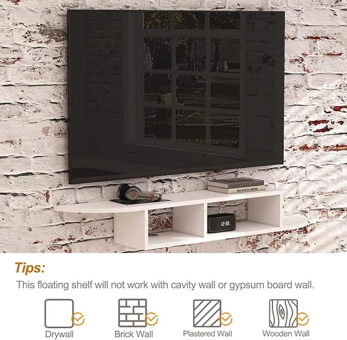 GHC Floating TV Stand, Wall Mounted Entertainment Center and Cabinet Shelf, TV Console with Storage, Media Console for DVD Player, Space-Saving Under TV Shelf for Bedroom, Living Room (White)