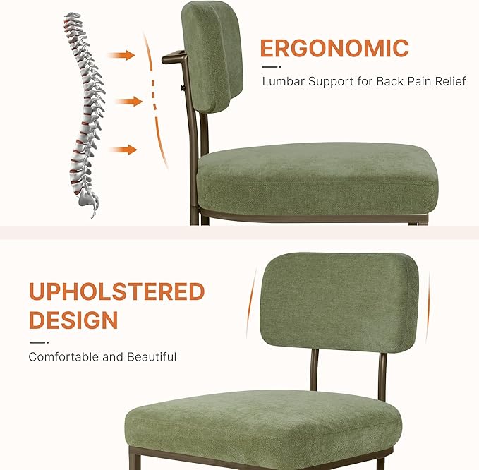 Dining Chairs Set of 4, Upholstered Modern Kitchen Chairs with Ergonomic Backrest, Fabric Cushion Seat & Metal Legs for Living Room, Restaurant, and Café, Green, 2Boxs