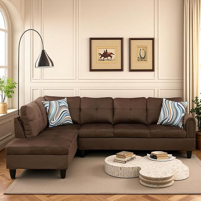L Shaped Couch Sectional Couches with Chaise, 3 Pieces Modular Convertible Sofa for Living Room Furniture Sets and Small Apartment, Chocolate