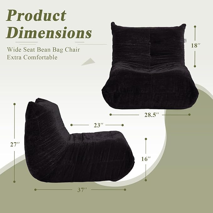 Bean Bag Chair, Fireside Chair Big Bean Bag Sofa for Adults/Teens, Memory Foam Bean Bag Gaming Chairs with Comfy Design & Premium Fabric, Lazy Floor Sofa for Living Room, Bedroom, Dark Gray