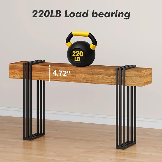 63 Inch Long Console Table, Industrial Sofa Table Behind The Couch Rectangular Entryway Table for Entrance Hallway Living Room, Brown