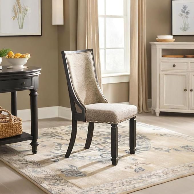 Signature Design by Ashley Tyler Creek Urban Farmhouse Upholstered Dining Chair, 2 Count, Almost Black