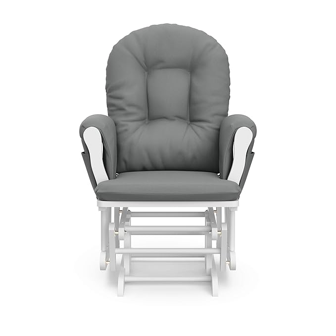 Storkcraft Premium Hoop Glider & Ottoman (White/Gray) — GREENGUARD Gold Certified Nursery Glider, Solid Wood Craftsmanship, Smooth-Gliding Nursery Chair and Ottoman, Award-Winning