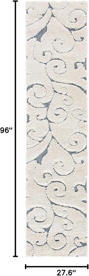 Safavieh Florida Shag Collection Runner Rug - 2'3" x 8', Beige & Blue Grey, Scroll Design, Non-Shedding & Easy Care, 1.2-inch Thick Ideal for High Traffic Areas in Living Room, Bedroom (SG455-1155)