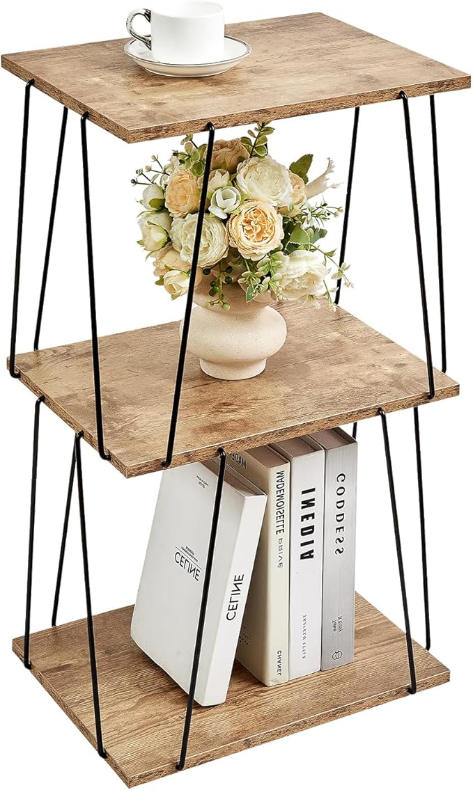 Tall Side Table, Small End Table, 29 inch High Entryway Table, Bedside Table for Living Room, Bedroom and Office, Greige & Black