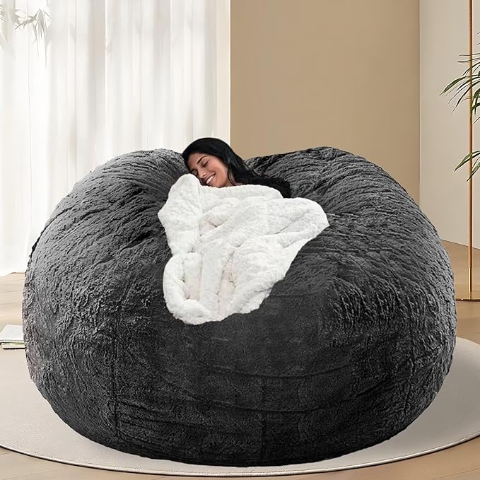BCU 7FT Big Bean Bag for Adults Kids Without Filling Oversized Bean Bag Chair Cover for Stuffed Animal Storage, Dark Grey