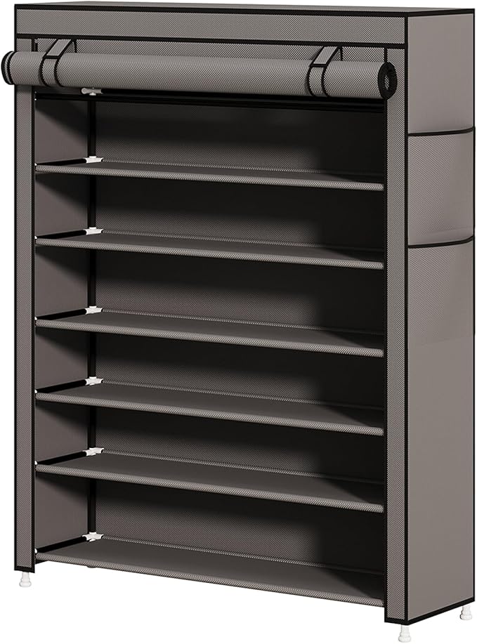 Calmootey 7 Tier Shoe Rack Organizer to Hold 35 Pairs, Portable Shoe Shelf with Nonwoven Fabric Cover for Closet Hallway, Bedroom, Entryway, Grey