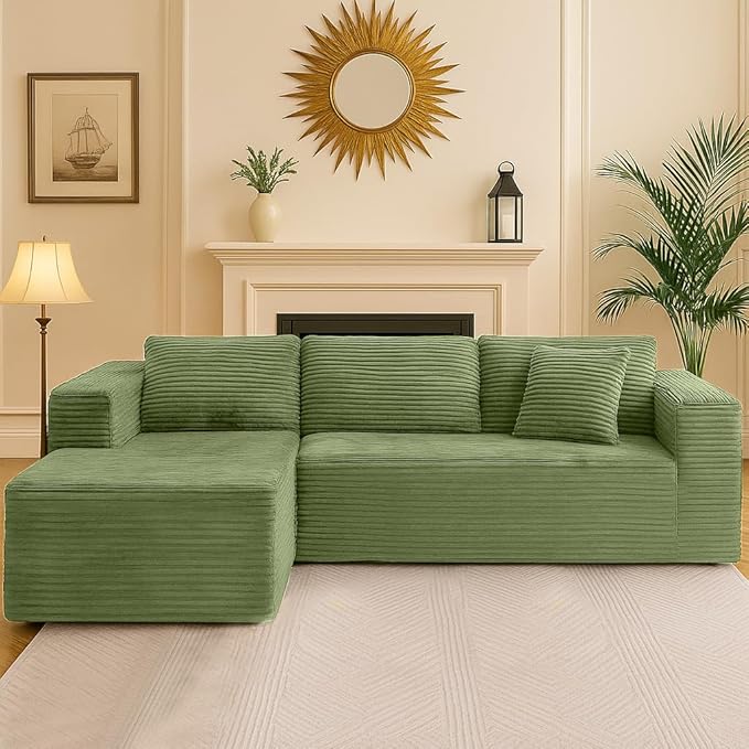 COMHOMA 105”Modular Sectional Sofa with Deep Seat,Cloud Upholstered L-Shape Couch Wide Arms Corduroy Fabric High-Density Foam Chaise Lounge for Living Room No Assembly Required