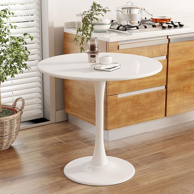 White Round Table Modern Tulip Dining Table White Round Kitchen Table Mid Century Coffee Table for Living Room, 31.5 inch