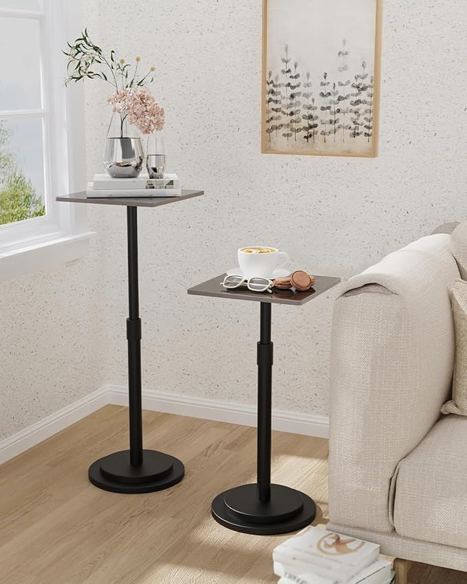Versatile End Table with Metal Base, Height Adjustable, Vintage Square Indoor Metal Plant Stand, for Sofa, Bedside Small Couch, Living Room and Bedroom, 1 Pack, Dark Brown, GBZ001SZ-1