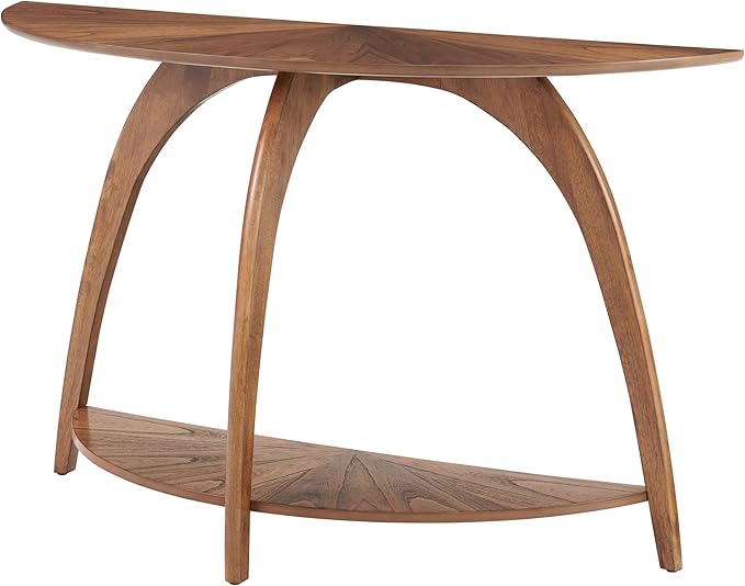 Martin Svensson Home LAX Half-Moon Wood Sofa Console Table in Warm Nutmeg Brown